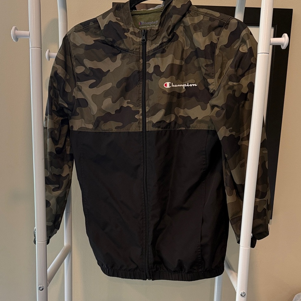 Champion Camo and Black Hooded Kids Rain Jacket